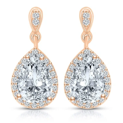 Megan Walford Rose Over Sterling Silver Pear Cubic Zirconia Drop Earrings In Rose Gold-tone