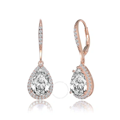Megan Walford Rose Over Sterling Silver Pear With Round Cubic Zirconia Drop Earrings In Two-tone