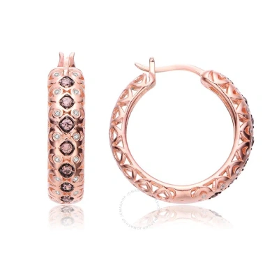 Megan Walford Rose Over Sterling Silver Round Morganite And Clear Cubic Zirconia Hoop Earrings In Gold