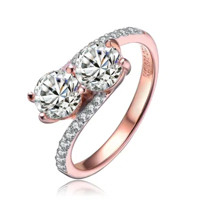 Megan Walford Rose Over Sterling Silver Two Clear Round Cubic Zirconia Twisted Ring In Two-tone