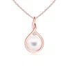 MEGAN WALFORD MEGAN WALFORD ROSE OVER STERLING SILVER WHITE ROUND PEARL WITH CUBIC ZIRCONIA PENDANT NECKLACE