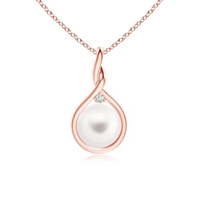 Megan Walford Rose Over Sterling Silver White Round Pearl With Cubic Zirconia Pendant Necklace In Rose Gold-tone