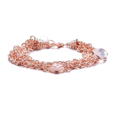 Megan Walford Rose Over Sterling Silver With Morganite Cubic Zirconia Multiple Chain Bracelet In Rose Gold-tone