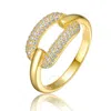 MEGAN WALFORD MEGAN WALFORD STERLING SILVER 14K GOLD PLATED AND CUBIC ZIRCONIA 2-ROW MODERN RING