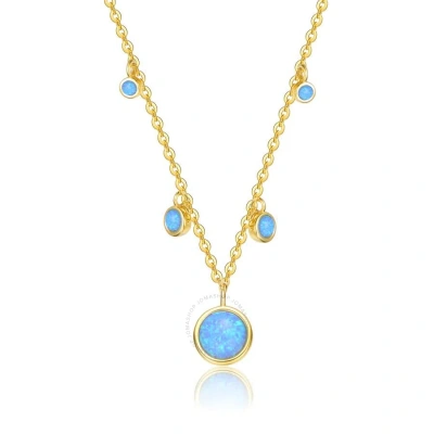 Megan Walford Sterling Silver 14k Gold Plated And Opal Cubic Zirconia Round Spring Ring Pendant Neck In Blue
