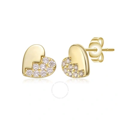 Megan Walford Sterling Silver 14k Gold Plated Clear Cubic Zirconia Heart Stud Butterfly Earrings In Gold-tone