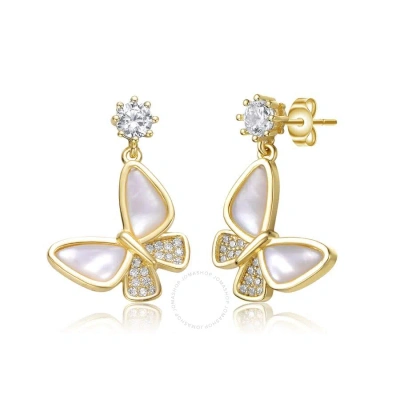 Megan Walford Sterling Silver 14k Gold Plated Cubic Zirconia Butterfly Drop Earrings In Mother Of Pearl