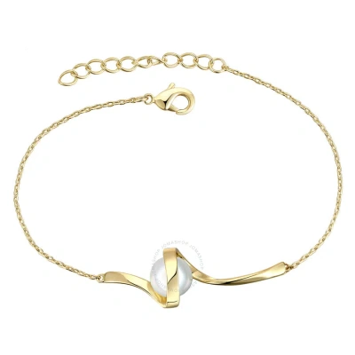 Megan Walford Sterling Silver 14k Gold Plated With 7mm White Freshwater Pearl Adjustable Layering Br In Gold-tone
