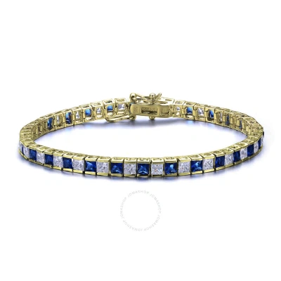 Megan Walford Sterling Silver 14k Gold Plated With Sapphire And Clear Cubic Zirconia Tennis Bracelet In Blue