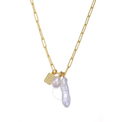 Megan Walford Sterling Silver 14k Yellow Gold Plated Freshwater Pearl And Cubic Zirconia Lobster Cla In Gold-tone
