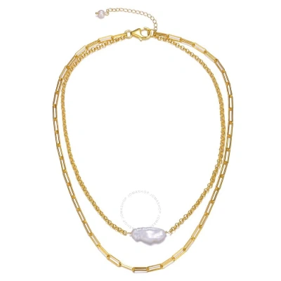 Megan Walford Sterling Silver 14k Yellow Gold Plated Freshwater Pearl Lobster Claw Layered Necklace In Gold-tone