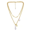 MEGAN WALFORD MEGAN WALFORD STERLING SILVER 14K YELLOW GOLD PLATED FRESHWATER PEARL LOBSTER CLAW LAYERED NECKLACE