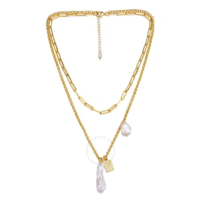 Megan Walford Sterling Silver 14k Yellow Gold Plated Freshwater Pearl Lobster Claw Layered Necklace