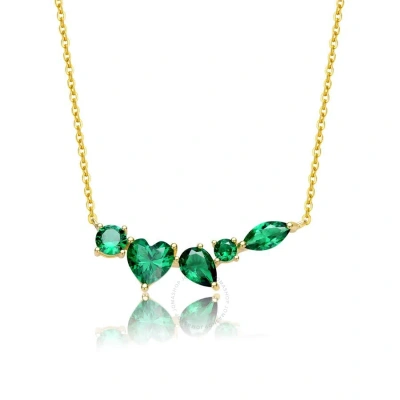 Megan Walford Sterling Silver 14k Yellow Gold Plated Mixed Cut Emerald Cubic Zirconia Cluster Neckla In Green