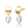 MEGAN WALFORD MEGAN WALFORD STERLING SILVER 14K YELLOW GOLD PLATED OVAL WHITE PEARL DROP MEDALLION DANGLE EARRINGS