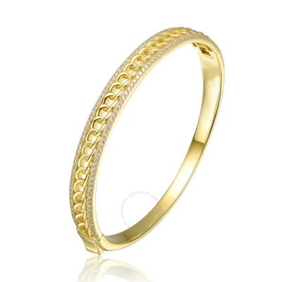 Megan Walford Sterling Silver 14k Yellow Gold Plated With Cubic Zirconia Chain Link Stiff Bangle Bra In Gold-tone