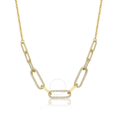 Megan Walford Sterling Silver 14k Yellow Gold Plated With Cubic Zirconia Elongated Cable Link Chain  In Gold-tone