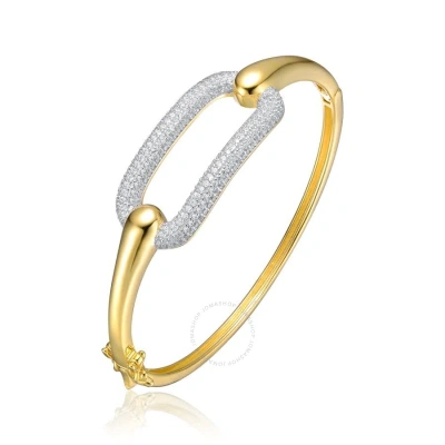 Megan Walford Sterling Silver 14k Yellow Gold Plated With Cubic Zirconia French Pave Geometric Link  In Two-tone