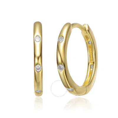Megan Walford Sterling Silver 14k Yellow Gold Plated With Cubic Zirconia Hoop Earrings In Gold-tone