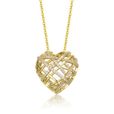 Megan Walford Sterling Silver 14k Yellow Gold Plated With Cubic Zirconia Knotted Ribbon 3d Puffed He In Gold-tone