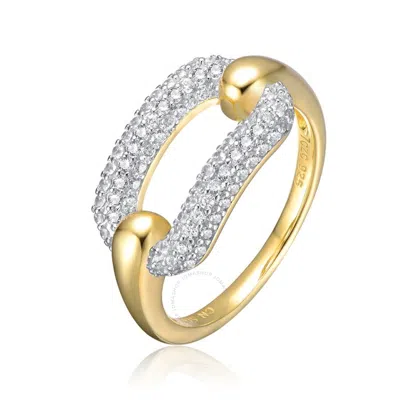 Megan Walford Sterling Silver 14k Yellow Gold Plated With Cubic Zirconia Open Link Stacking Ring In Gold-tone