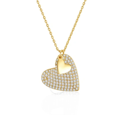 Megan Walford Sterling Silver 14k Yellow Gold Plated With Cubic Zirconia Pave Double Dangle Heart Ch In Gold-tone