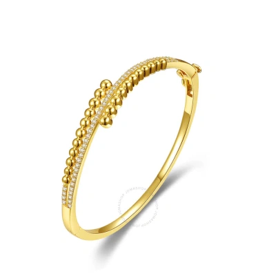Megan Walford Sterling Silver 14k Yellow Gold Plated With Cubic Zirconia Pave Milgrain Ball-bead Byp In Gold-tone