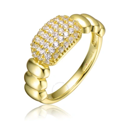Megan Walford Sterling Silver 14k Yellow Gold Plated With Cubic Zirconia Pave Scalloped Ring In Gold-tone