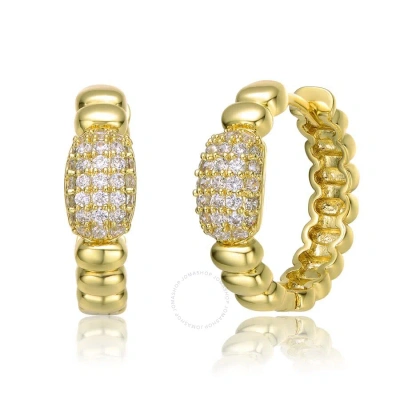 Megan Walford Sterling Silver 14k Yellow Gold Plated With Cubic Zirconia Scalloped Huggie Hoop Earri In Gold-tone