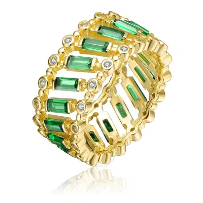 Megan Walford Sterling Silver 14k Yellow Gold Plated With Emerald & Baguette Eternity Band Ring