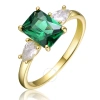 MEGAN WALFORD MEGAN WALFORD STERLING SILVER 14K YELLOW GOLD PLATED WITH EMERALD & CUBIC ZIRCONIA 3-STONE ENGAGEMEN