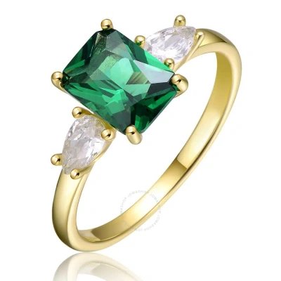 Megan Walford Sterling Silver 14k Yellow Gold Plated With Emerald & Cubic Zirconia 3-stone Engagemen In Green