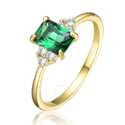 Megan Walford Sterling Silver 14k Yellow Gold Plated With Emerald & Cubic Zirconia Solitaire Cluster In Green