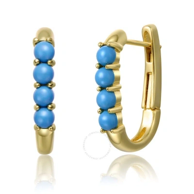 Megan Walford Sterling Silver 14k Yellow Gold Plated With Nano Turquoise Beads Oblong U-shaped Latch In Blue