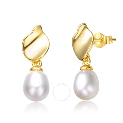 Megan Walford Sterling Silver 14k Yellow Gold Plated With Oval White Pearl Seashell Design Double Da In Gold-tone