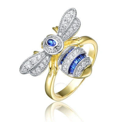 Megan Walford Sterling Silver 14k Yellow Gold Plated With Sapphire Cubic Zirconia Pave Wasp Ring In Blue