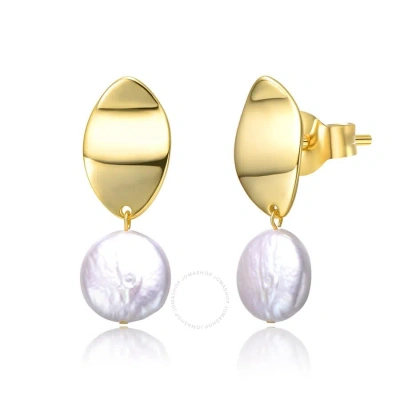 Megan Walford Sterling Silver 14k Yellow Gold Plated With White Coin Pearl Dangle Drop Marquise Meda In Gold-tone