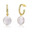 MEGAN WALFORD MEGAN WALFORD STERLING SILVER 14K YELLOW GOLD PLATED WITH WHITE COIN PEARL DROP C-HOOP EARRINGS