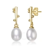 MEGAN WALFORD MEGAN WALFORD STERLING SILVER 14K YELLOW GOLD PLATED WITH WHITE PEARL & CUBIC ZIRCONIA LINEAR STICK 