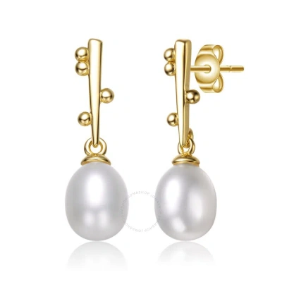 Megan Walford Sterling Silver 14k Yellow Gold Plated With White Pearl & Cubic Zirconia Linear Stick In Gold-tone