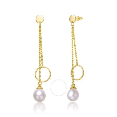 Megan Walford Sterling Silver 14k Yellow Gold Plated With White Pearl & Eternity Circle Asymmetrical In Gold-tone