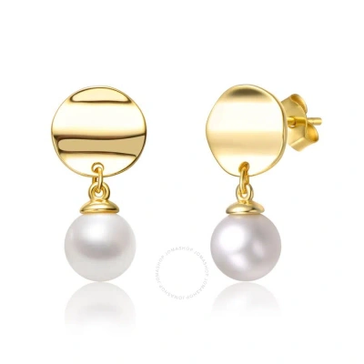 Megan Walford Sterling Silver 14k Yellow Gold Plated With White Pearl & Gold Medallion Coin Double D In Gold-tone