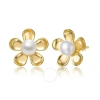 MEGAN WALFORD MEGAN WALFORD STERLING SILVER 14K YELLOW GOLD PLATED WITH WHITE PEARL BLOOMING DAISY FLOWER STUD EAR