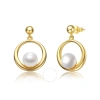 MEGAN WALFORD MEGAN WALFORD STERLING SILVER 14K YELLOW GOLD PLATED WITH WHITE PEARL ETERNITY CIRCLE HALO DANGLE EA
