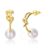 MEGAN WALFORD MEGAN WALFORD STERLING SILVER 14K YELLOW GOLD PLATED WITH WHITE PEARL LOVE KNOT HALF-HOOP EARRINGS