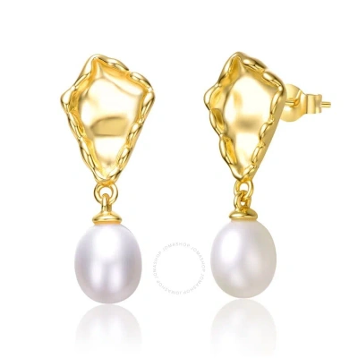 Megan Walford Sterling Silver 14k Yellow Gold Plated With White Pearl Nugget Dangle Earrings In Gold-tone