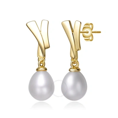 Megan Walford Sterling Silver 14k Yellow Gold Plated With White Pearl Xoxo Hugs & Kisses Dangle Drop In Gold-tone