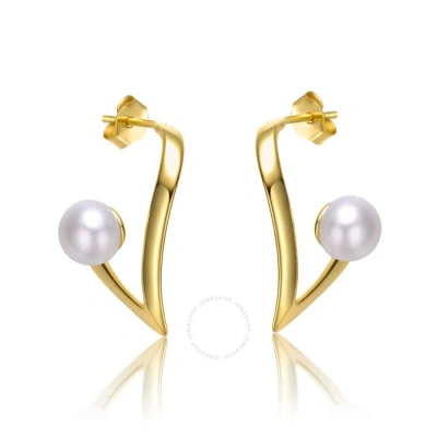 Megan Walford Sterling Silver 14k Yellow Gold With White Pearl Open Geometric Abstract Art Earrings In Gold-tone