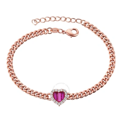 Megan Walford Sterling Silver 18k Rose Gold Plated With Ruby Heart & Cubic Zirconia Adjustable Tenni In Rose Gold-tone