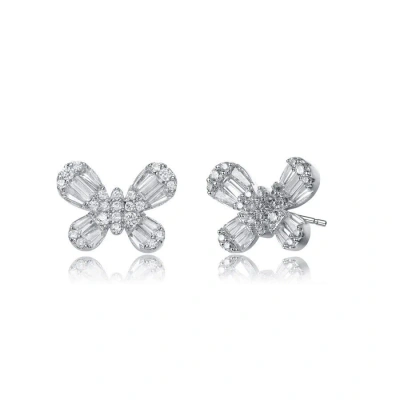 Megan Walford Sterling Silver Baguette And Round Cubic Zirconia Butterfly Stud Earrings In White